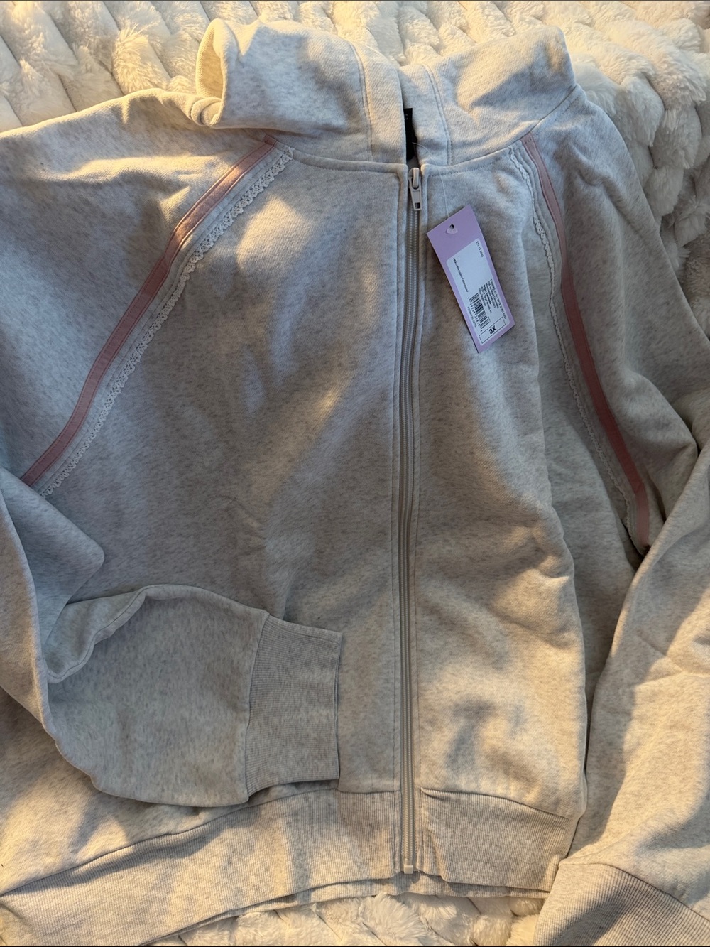 wild fable Light Gray Zip-Up Hoodie with Pink Trim
